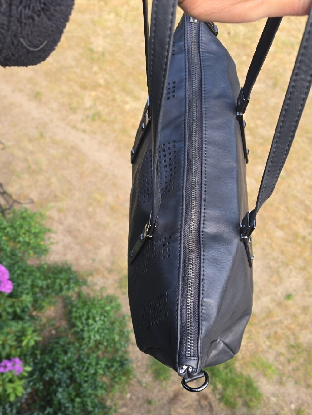 Steve Madden Black Perforated Tote Satchel - Picture 4 of 11